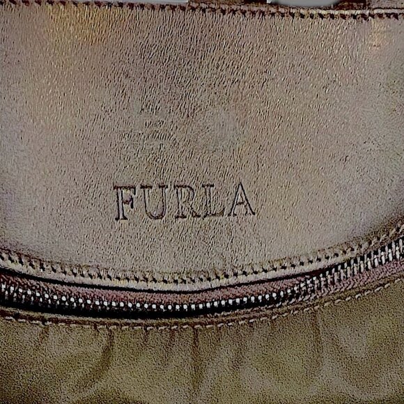 Furla Tote Nylon/Leather Shoulder Bag Chocolate Brown Zipper Pocket Lightweight - Picture 4 of 9